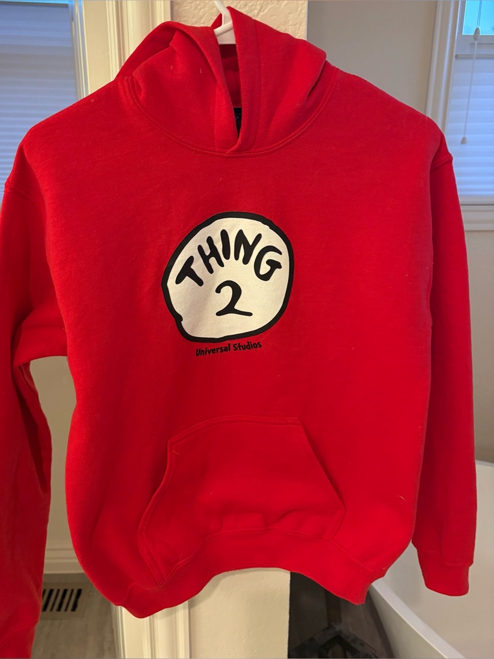 Universal Red Crewneck Hoodie with Thing 2 Graphic